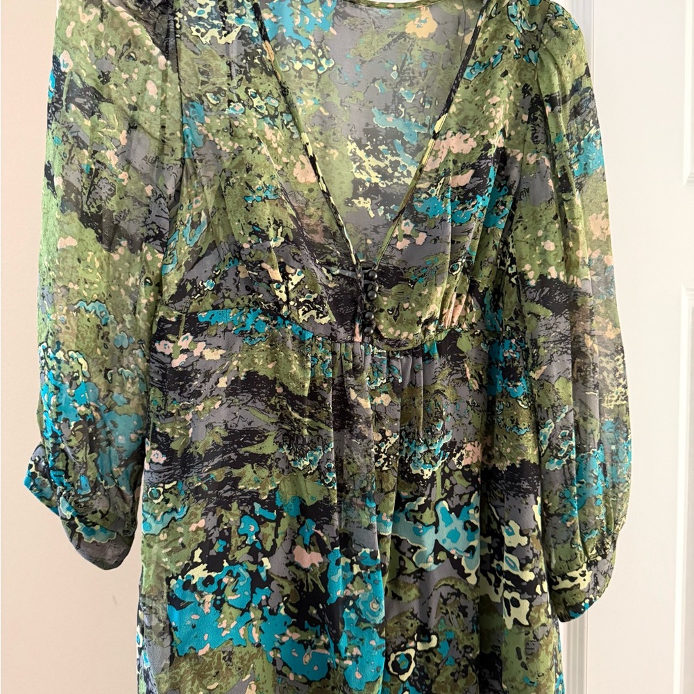 Green and Blue Abstract Print Dress